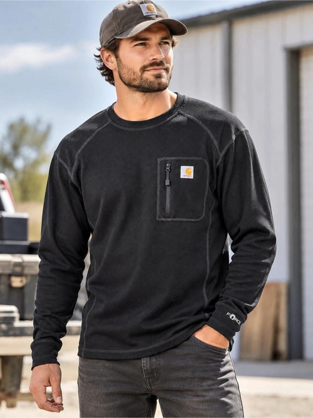 Carhartt Force Midweight Micro-Grid Base Layer Crewneck Black Medium